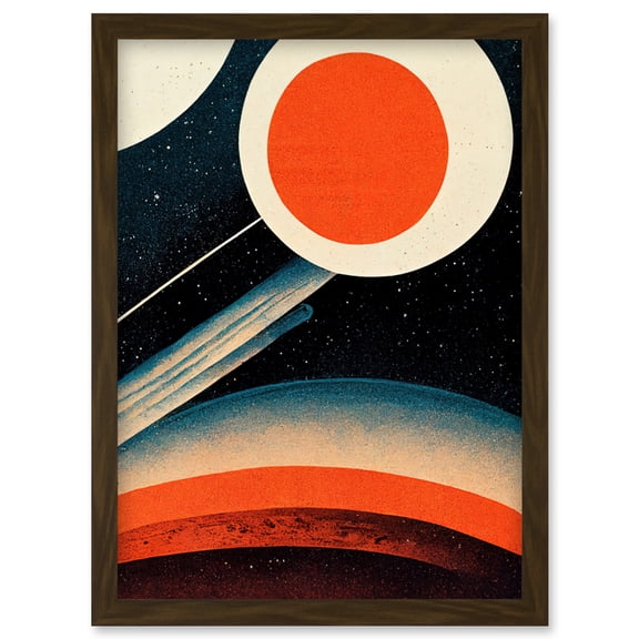 Retro Boho Space Starscape Abstract Mid Century Style Navy Teal Orange Cream Artwork Framed Wall Art Print A4