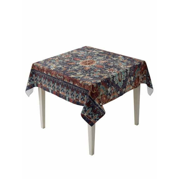 Retro Boho Suqare Tablecloth - 54 x 54 Inch, Rustic Flowers Modern Geometric Abstract Art Waterproof & StainResistant Tablecloth, Oil-proof Table Cover for Dining/Party/Wedding/Camping/Buffet