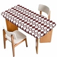 thumbnail image 1 of Retro Boho Table Cloths for 5 Foot Rectangle Tables, Dark Red Geometric Pattern Rhombic Bohemia Patio Waterproof Elastic Fitted Tablecloths, Washable Rectangular Table Cover for Camping, 1 of 8