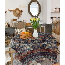 Retro Boho Tablecloth Square Table Cloth 60x60 , Waterproof Tablecloth Outdoor Table Cloth, Rustic Flowers Modern Geometric Abstract Art Washable Table Cover for Kitchen Dining Party