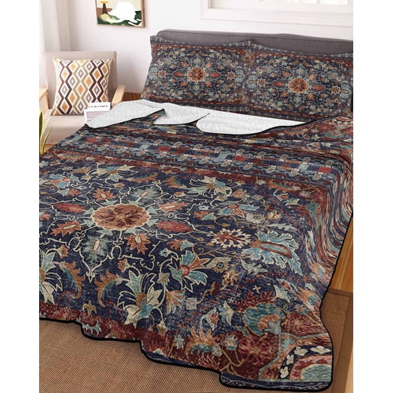 Retro Boho Twin XL Size Down Alternative Comforter,Lightweight Comforter Quilt Bedding Set with Pillow Shams Rustic Flowers Modern Geometric Abstract Art Bed Comforter Duvet Insert 68"x98"