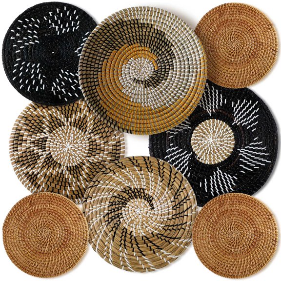 Retro Boho Wall Basket Decor Woven Bulrush Rustic Farmhouse Hanging Storage