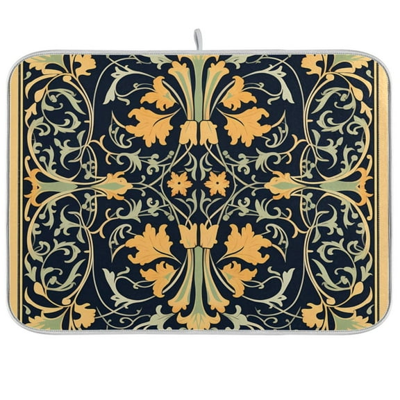 Retro Bohomia Pattern Dish Drying Mat Microfiber Kitchen Pad Large Counter Absorbent Dish Mats Drainer Rack 16"x18"