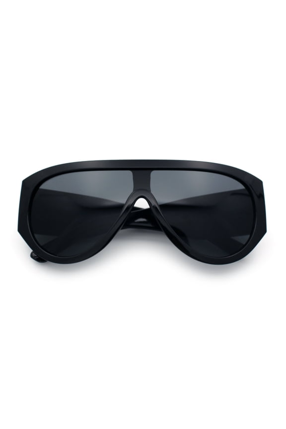 Retro Bold Oversized Shield Racer Plastic Sunglasses All Black