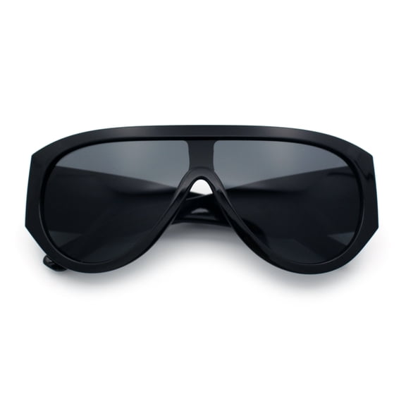 Retro Bold Oversized Shield Racer Plastic Sunglasses All Black