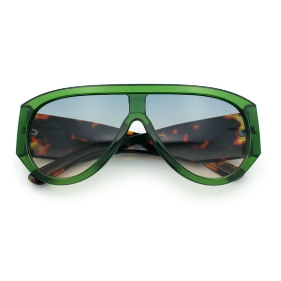 Retro Bold Oversized Shield Racer Plastic Sunglasses Green Tortoise - Blue Beige