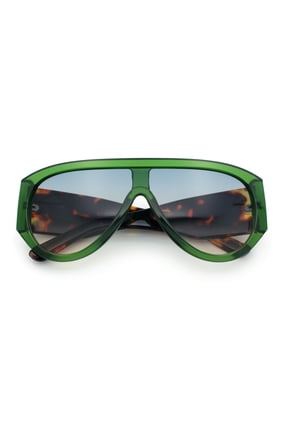 Retro Bold Oversized Shield Racer Plastic Sunglasses Green Tortoise - Blue Beige