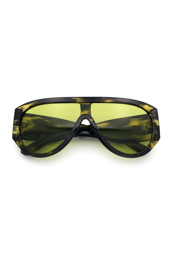 Retro Bold Oversized Shield Racer Plastic Sunglasses Yellow Tortoise - Yellow