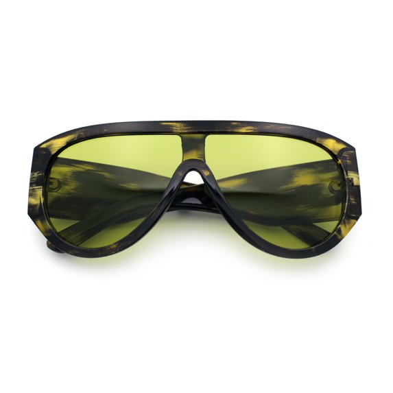 Retro Bold Oversized Shield Racer Plastic Sunglasses Yellow Tortoise - Yellow