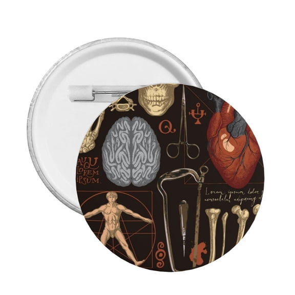 Retro Bones Organs Skull Round Button Pin Badge 5PCS Pinback Buttons Lapel Pin for Jacket, Backpack, Hat, Party Favor, Gift