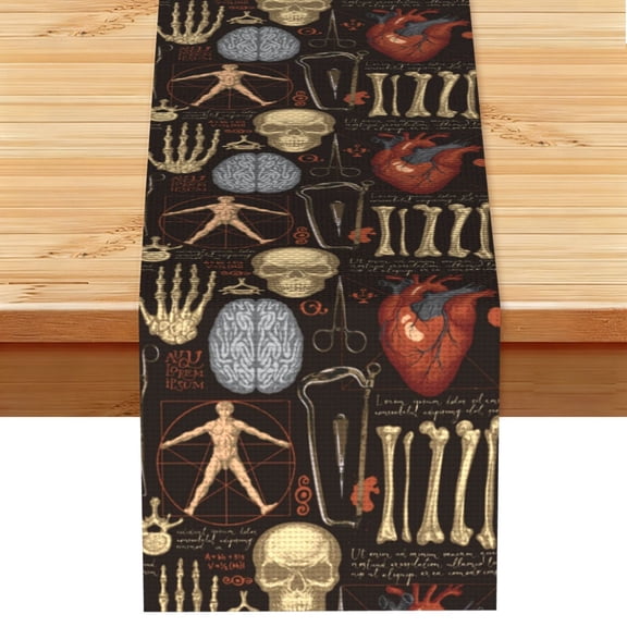 Retro Bones Organs Skull Table Runner 13x72 Inch for Dining Table Kitchen Wedding Party Decor Fireplace Mantle