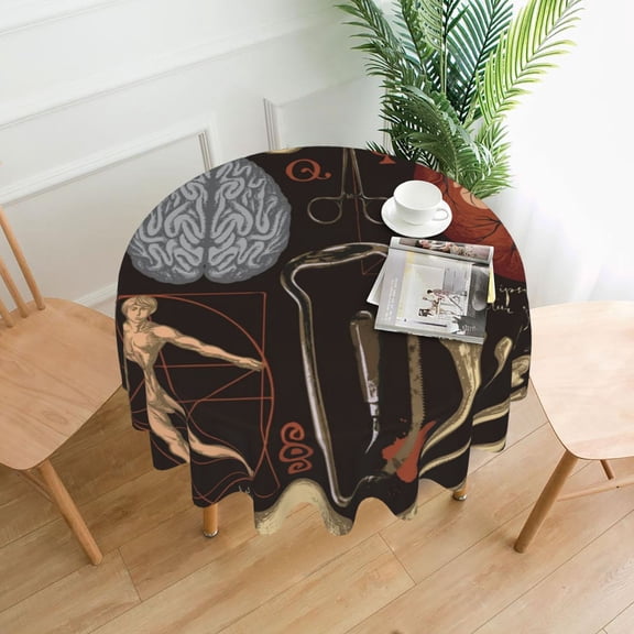 Retro Bones Organs Skull Tablecloths Round 60 inch Fabric Table Cloth Cover for Dining Kitchen Wedding Party