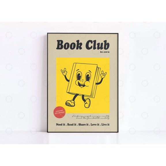 Retro Book Club 60s Pop Wall Art, Unframed Paper Poster 16x20in