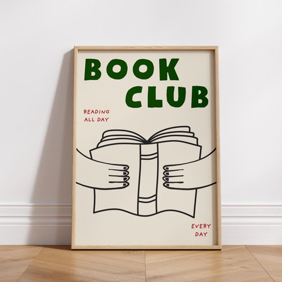 Retro Book Club Print, Retro Apartment Wall Art Printable Bookish Print, Book Lover Reading , Book Poster Reading Corner Decor #59, Unframed Canvas Size 24x36