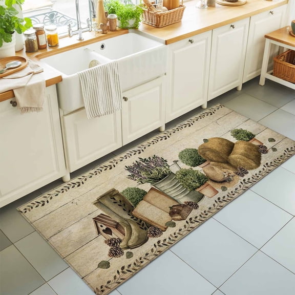 Retro Book Grass Caps Washable Runner Rugs 2'x6', Pine Fruit Purple Flower Shoes Wood Striped Washable Runner Rug Non-Slip Sturdy Edge Binding Carpet for Bedside Hallway Runner Kitchen Galley