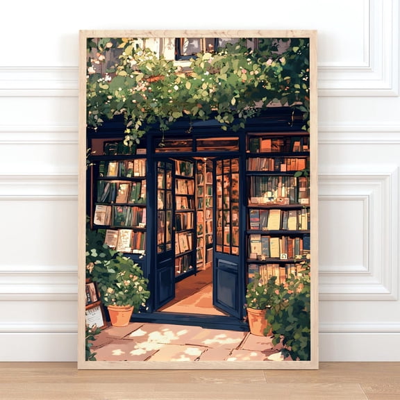 Retro Bookshop Reading Nook Wall Art Print, Unframed Paper Poster 8x10in