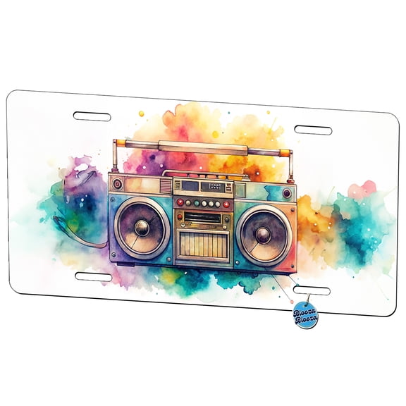 Retro Boom Box Radio Cassette Player Watercolor Metal Novelty License Plate