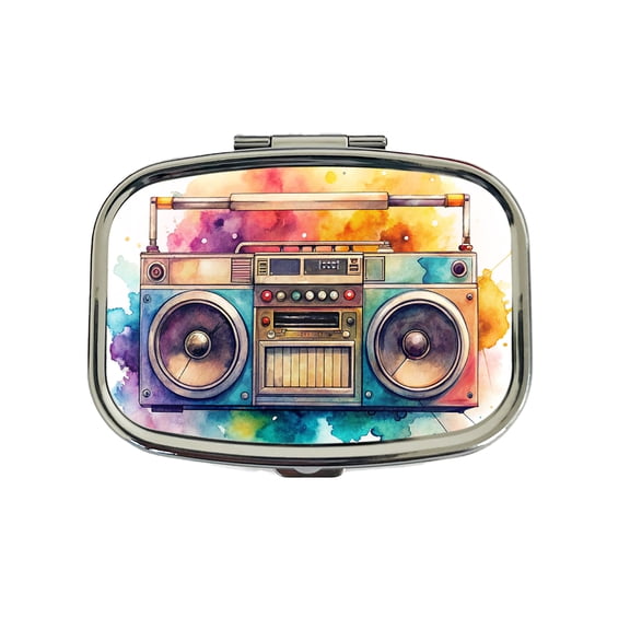 Retro Boom Box Radio Cassette Player Watercolor Small Travel Handbag Pill Box Case