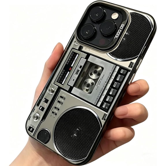 Retro Boombox Cassette Player Pattern Phone Case, Retro Boombox Phone Case, Wear-Resistant, Drop-Resistant, Fingerprint-Resistant for iPhone 17/16/15/14/13/12/11 Pro Max (17Promax)