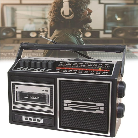 Portable Boombox Cassette Player, Vintage Tape Player Recorder, Retro AM/FM/SW1-2 Four Bands Radio Plug in Card Support Storage Tape and USB, with Earphone Jack, for Retro Home Decor Family Gathering