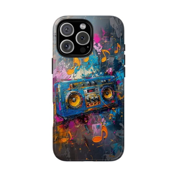 Retro Boombox Music Artwork Phone Case 80s Painting Style for iPhone 17 16 15 14 13 12 11 Pro Max