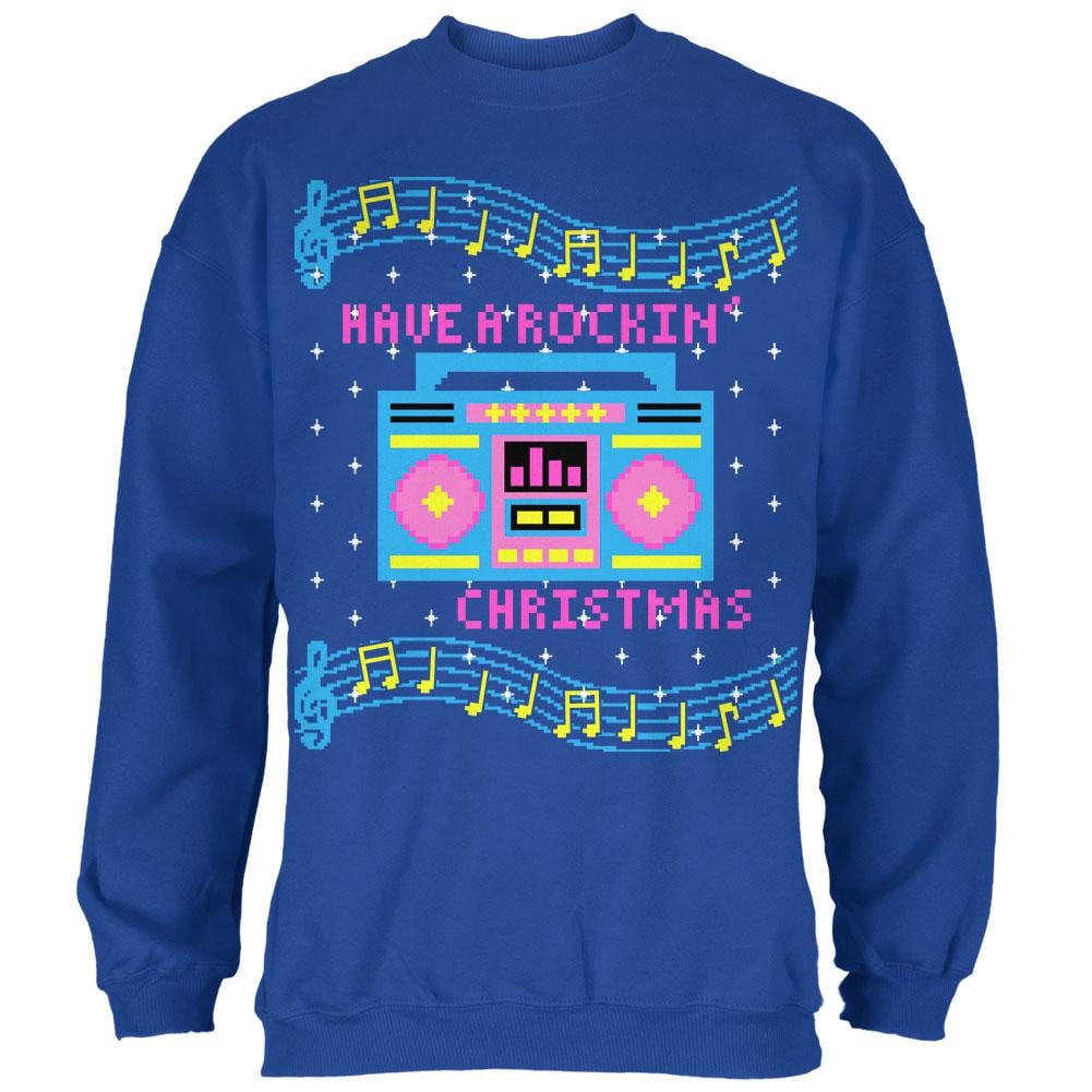Retro Boombox Music Have a Rockin Ugly Christmas Sweater Mens Sweatshirt Forest Green SM Walmart