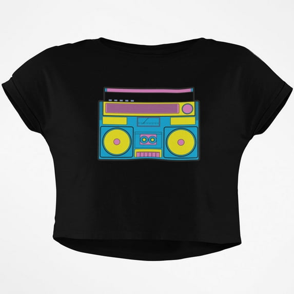 Retro Boombox Stereo Junior Boxy Crop Top T Shirt