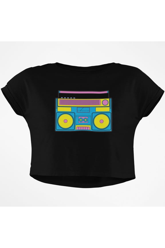 Retro Boombox Stereo Junior Boxy Crop Top T Shirt