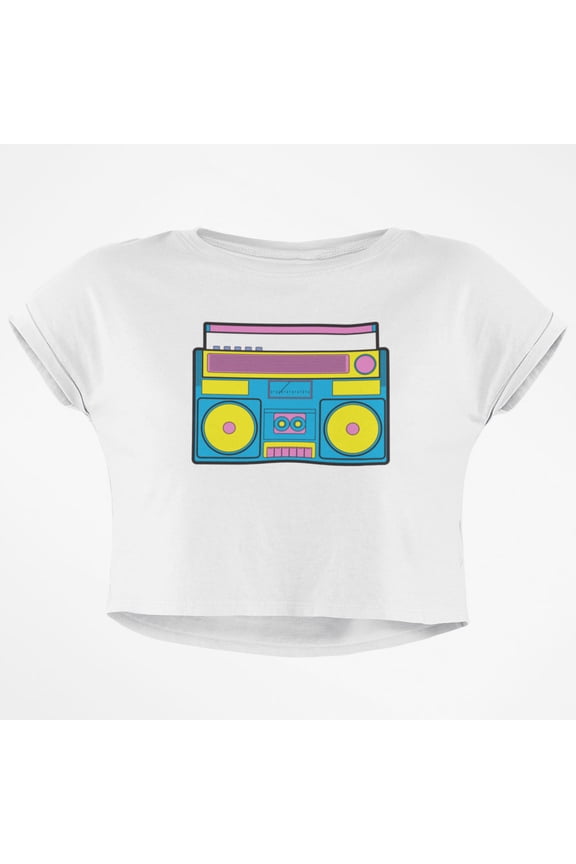 Retro Boombox Stereo Junior Boxy Crop Top T Shirt