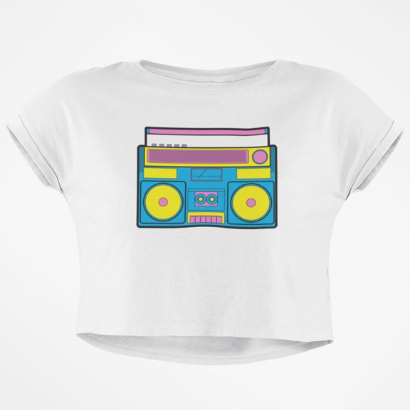 Retro Boombox Stereo Junior Boxy Crop Top T Shirt