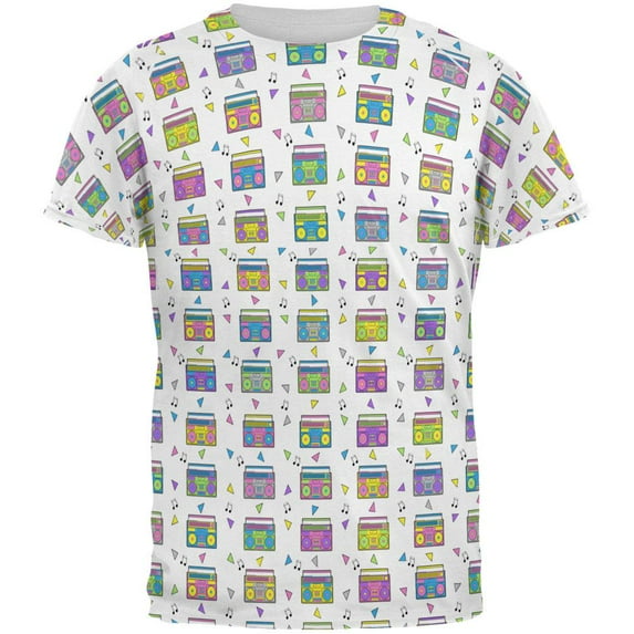 Retro Boombox Stereo Pattern All Over Mens T Shirt Multi LG