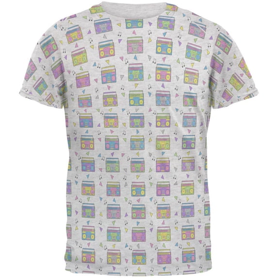 Retro Boombox Stereo Pattern Men's Soft T-Shirt Heather White SM