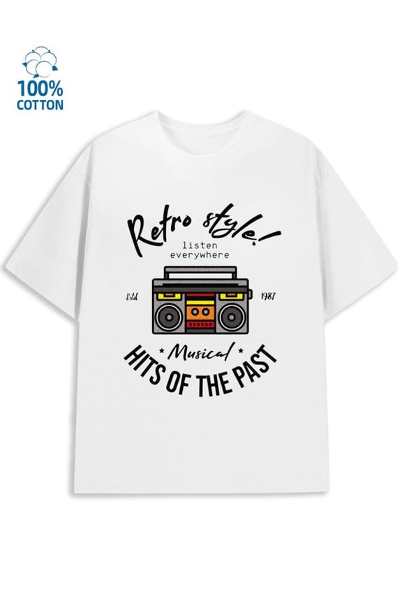 Retro Boombox Tee for men y2k 180G 100% Cotton white graphic cat Vintage Unisex Shirt Crewneck tshirts Unique Design Unisex Shirt Graphic tshirts Basic Unisex Shirt Printed tshirts
