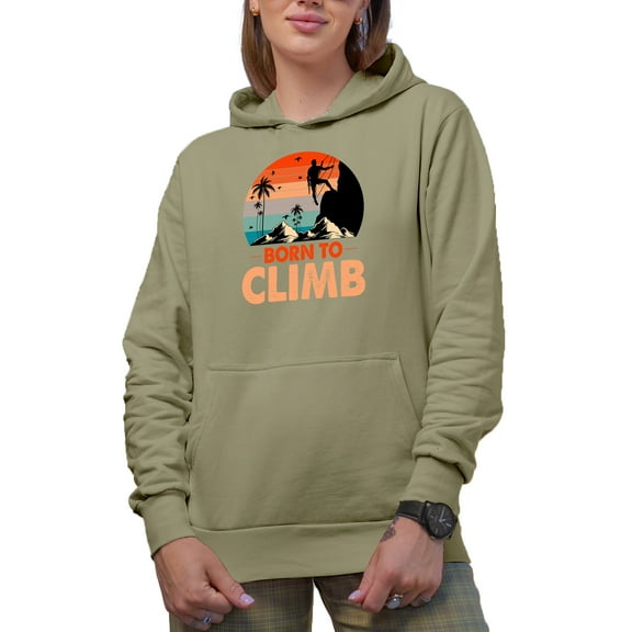 Retro Born to Climb, Hiker, Mountaineer, Rock Climber, Sand Hooded Sweatshirt or Hoodie, 3XL