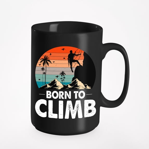 Retro Born to Climb - Rock Climber, Hiker, Mountaineer, Black 15oz Ceramic Mug