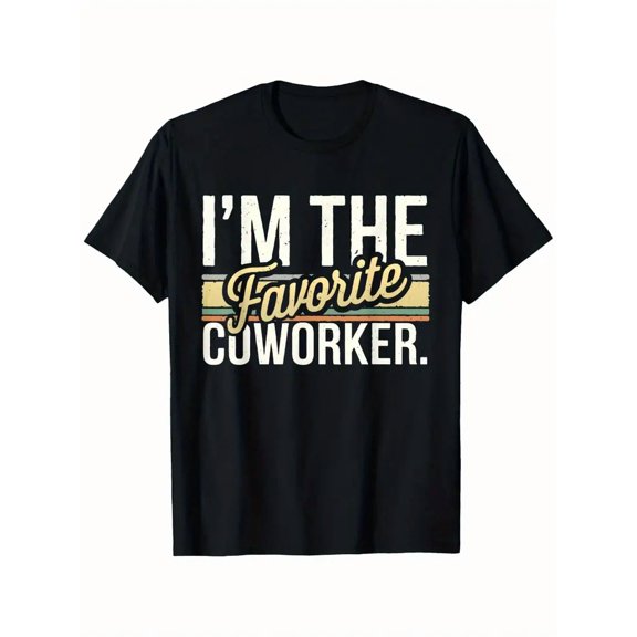 Retro Boss Day I'm The Favorite Coworker Funny T-Shirt - Black Unisex Classic Fit Short Sleeve Tee with Bold Yellow & White Graphic Print, Lightweight & Washable for Casual
