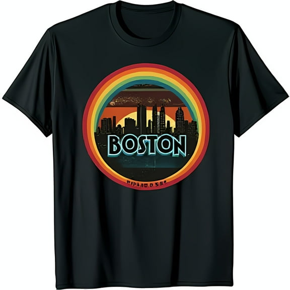 Retro Boston Graphic Black T-Shirt with Sunset and Design REPLACED 552