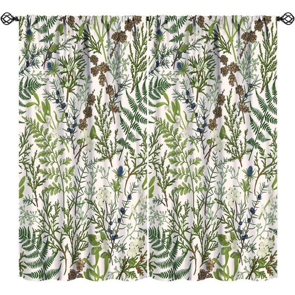 Retro Botanical Curtains Rustic Farmhouse Green Leaves Vintage Plants Aesthetic Bedroom Living Room Bathroom Blackout Rod Pocket Decoration Window Drapes 84x84in