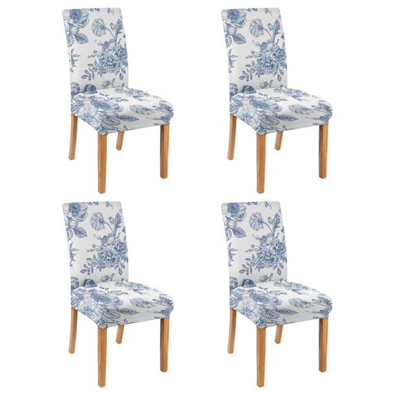 Retro Botanical Dining Chair Covers Set of 4 Romantic Wildflower and Butterfly Pattern Washable Polyester Stretch Slipcovers Removable Protector for Country Kitchen