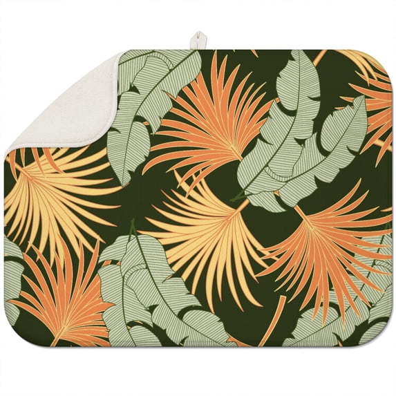 Retro Botanical Dish Drying Mat - Super Absorbent Microfiber Counter Mat - Foldable Compact Design - 18"x24"