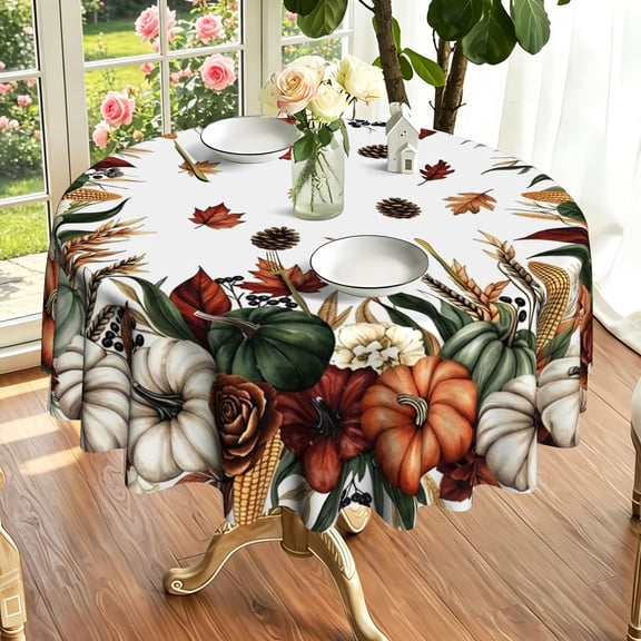 Retro Botanical Fruit Apple Print Round Tablecloth, Outdoor Garden Bistro Party Table Decor, Thanksgiving & Christmas Gift