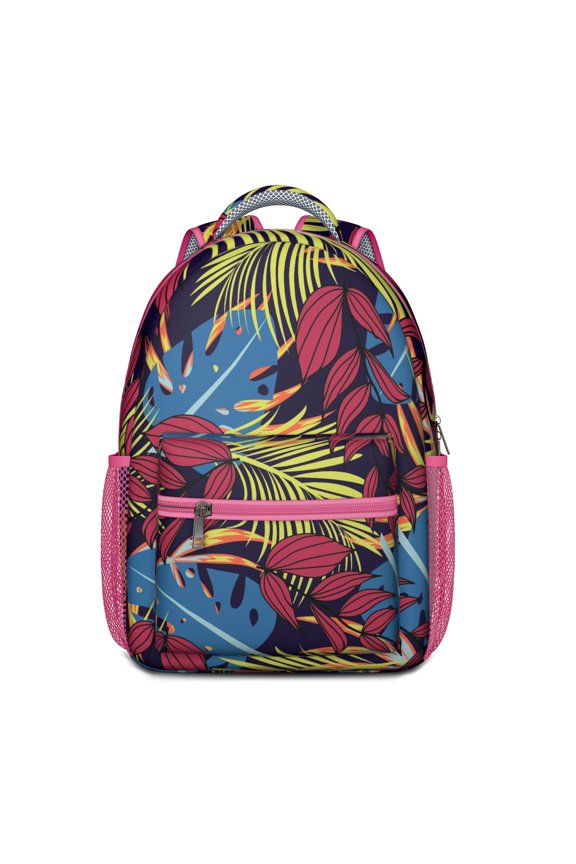 Retro Botanical Waterproof School Backpack - Hawaiian Tropical Leaf Design for Lightweight Daily Use