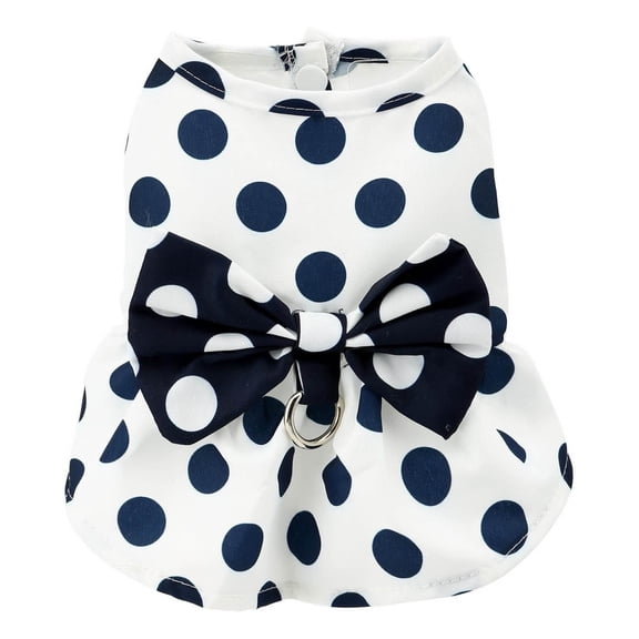 Retro Bow Dog Dress - Polka Dot Polyester , D-Ring Leash Attachment, for Small Dogs/Cats, 56g