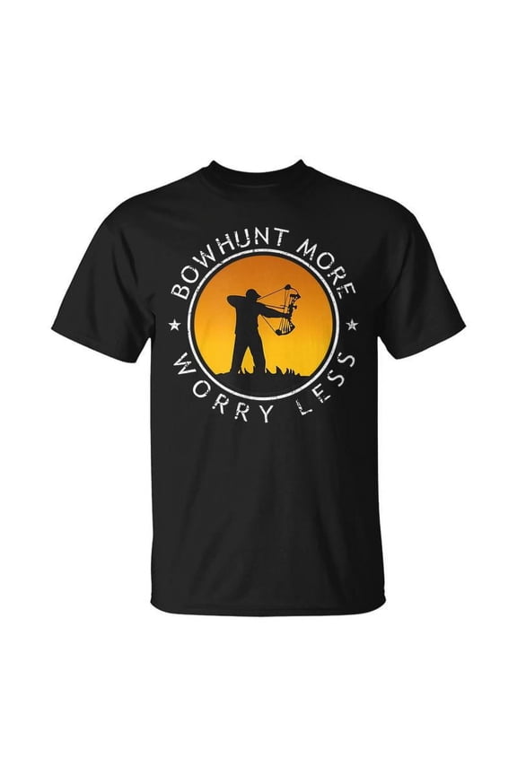 Retro Bowhunting T-Shirt Funny Archery Hunter Gift Bowhunt More Worry Less Graphic Tee Vintage Outdoor Sports Apparel for Men Women