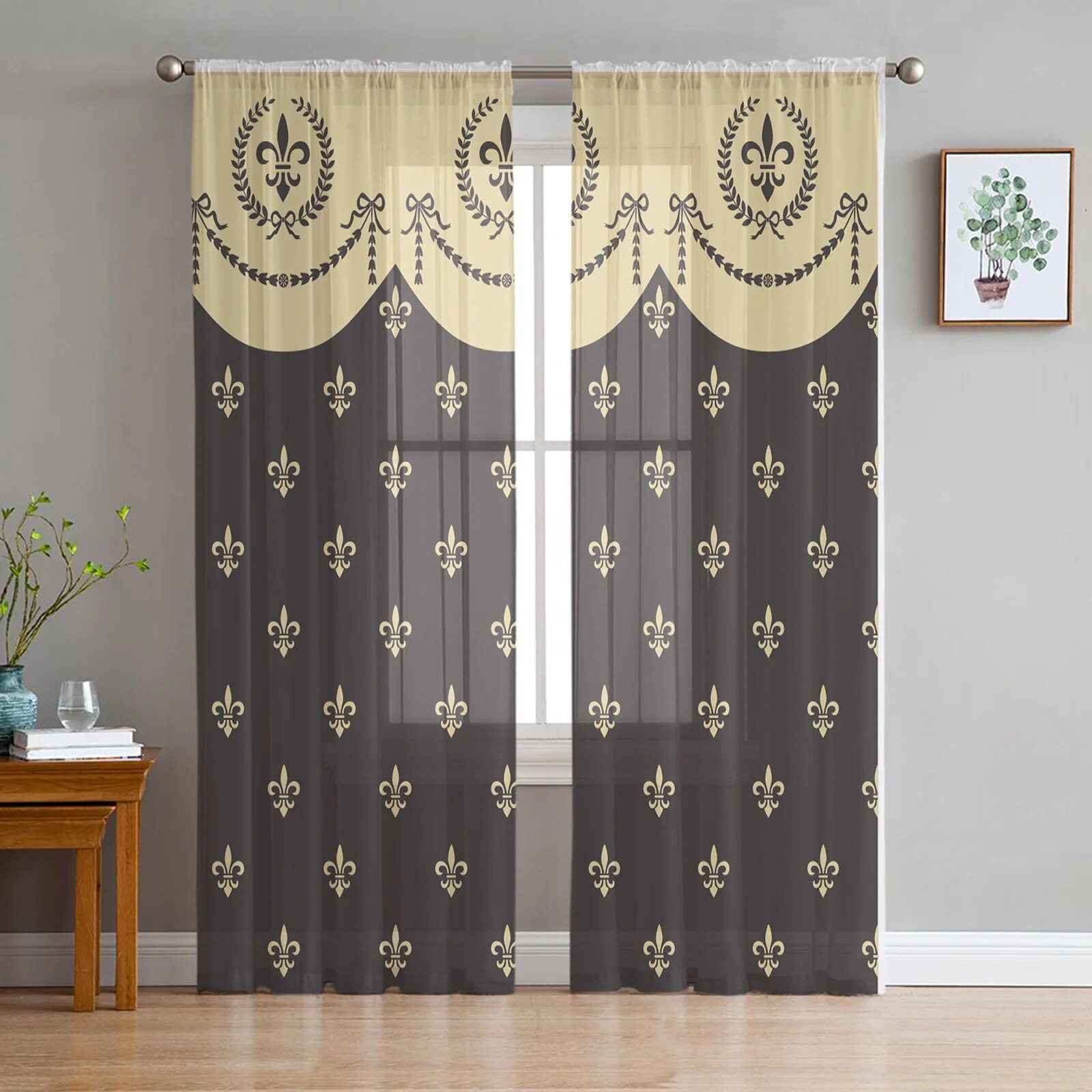 Retro Bows Wallpapers Baroque Tulle Sheer Curtains for Living Room chen