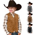 thumbnail image 1 of Retro Boys Cowboy Vest Suede Leather Style V Neck Casual Western Vest Vintage Waist Coat, 1 of 9