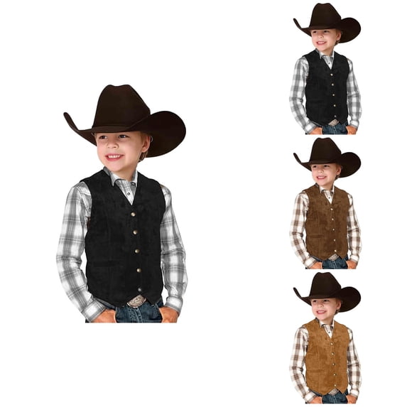 Retro Boys Cowboy Vest Vintage Suede Leather Style V Neck Western Waistcoat Casual Slim Fit Sleeveless Outerwear Waistcoat for Boys