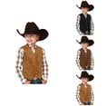 thumbnail image 1 of Retro Boys Cowboy Vest Vintage Suede Leather Style V Neck Western Waistcoat Casual Slim Fit Sleeveless Outerwear Waistcoat for Boys, 1 of 9