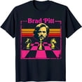 thumbnail image 1 of Retro Brad Pitt Graphic Black T-Shirt Vintage 80s Style Chessboard Design, 1 of 5