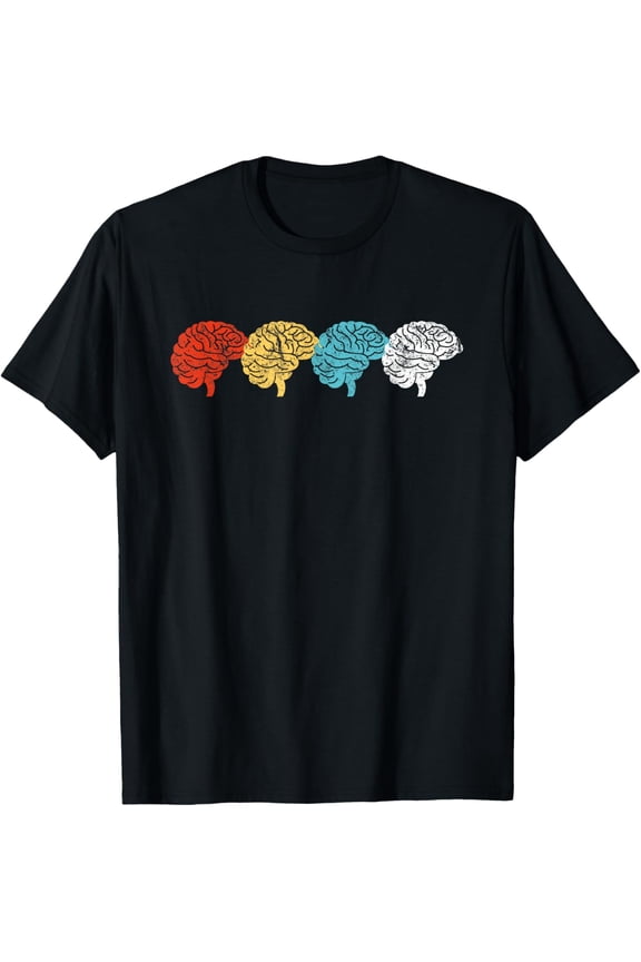 Retro Brain T-Shirt Neuroscience Distressed Science Gift T-ShirtMen and women, Black T-shirt, size: Extra large